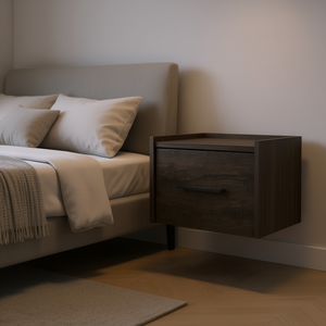 Calion Dark Brown <b>Floating</b> Nightstand 1 <b>Drawer</b> Modern Wood Bedroom Furniture - Product Image 2