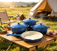 Ensemble de 4 ustensiles de cuisson en fonte émaillée, comprenant un faitout et une poêle antiadhésives, avec double poignée moderne, résistant au four, pour la cuisine domestique