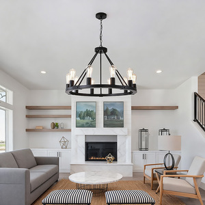 Rustic Iron Chandelier Round Black E26 Incandescent <b>Bulbs</b> For <b>Kitchen</b> Island Bar Restaurant Ceiling <b>Light</b> - Product Image 4