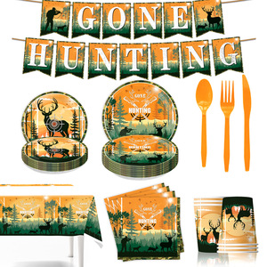 จานกระดาษลายพรางสำหรับงานปาร์ตี้ DAMAI ผ้าเช็ดปากลายกวาง ของตกแต่งงานวันเกิด อุปกรณ์จัดเลี้ยงแบบใช้แล้วทิ้ง ชุดจานชามสำหรับเด็ก - Product Image 1