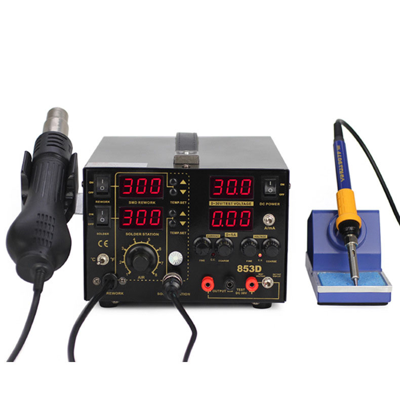 853D пистолет горячего воздуха 3-в-1multifcuntion цифровой 100-480 ℃ контроль температуры сварочная станция распайная станция