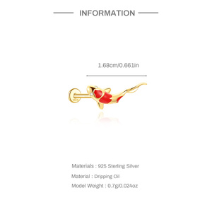 CANNER 925 Piercing hélicoïdal irrégulier à dos plat Poisson Koi Rouge - Product Image 6