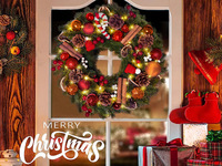 Karangan Bunga Natal Buatan MaoSheng Terlaris, Bahan PE, 30-45cm, Dekorasi Rumah Hijau untuk Liburan Natal