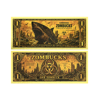 Novedosas Billetes de Oro Zombucks - Serie Animales Apocalípticos, Tarjeta de Lámina Dorada de Doble Cara 14.6x6.5cm, Tortuga Gigante, Rinoceronte, Tiburón