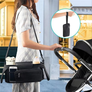 Organisateur universel pour poussette avec porte-gobelet isotherme, sac à téléphone amovible et bandoulière, compatible avec la plupart des poussettes - Product Image 4