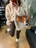 Manteau en fausse fourrure luxueux pour femmes, épais, chaud, en peluche, col rond, élégant, 100% polyester