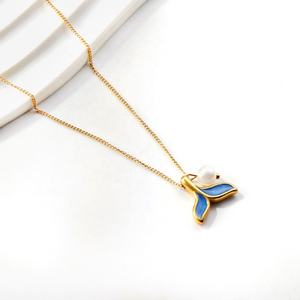 Colliers de perles plaqués or 18 carats vintage, pendentif personnalisé queue de poisson bleue, bijoux hip-hop tendance pour hommes et femmes - Product Image 3