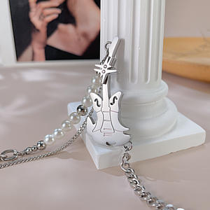 Collana pendente per chitarra in acciaio inossidabile mezza catena mezza perla da <span class=keywords><strong>donna</strong></span> alla moda per festa dal negozio di <span class=keywords><strong>gioielli</strong></span> <span class=keywords><strong>Online</strong></span> - Product Image 3
