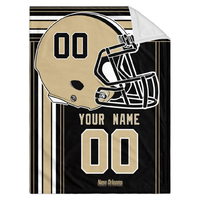 Couverture en flanelle de football américain New Orleans, douce, personnalisable avec nom et logo, couleurs des Saints, casque, pour canapé, lit, couverture polaire, cadeau, nouveauté