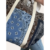Sac fourre-tout bicolore en patchwork motif Paisley avec poignées en sangle grande capacité, sac à bandoulière color block