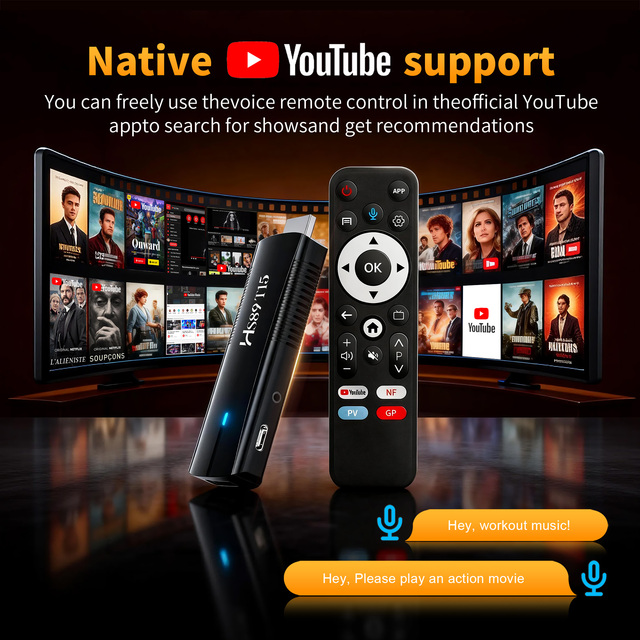 HS89 T15 Android Stick TV 1.5GB/2GB/4GB RAM 16GB/32GB ROM BT5.4 4G/5G Dual Wifi6 for Faster Speed 4K Video Decoding TV Dongle