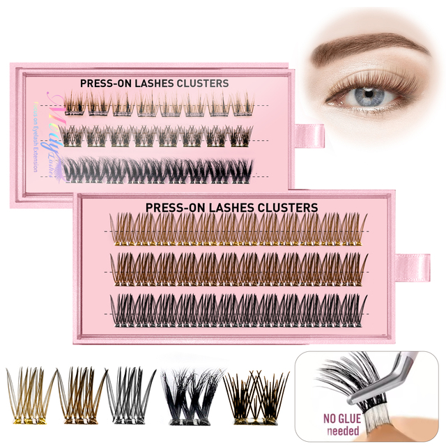 Wholesale Glueless Cluster Lashes Waterproof Individual Pre Glued Eyelash Vegan Self Adhesive Press on Clusters Eyelashes