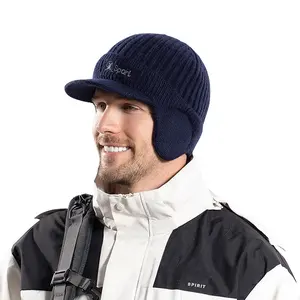 Winter Warme Vizier Muts Met Onderdrukbare Oor Elap Voor Mannen Vrouwen Buiten Zachte Fleece Gevoerde Hoed Gebreide Skull Baseball Cap