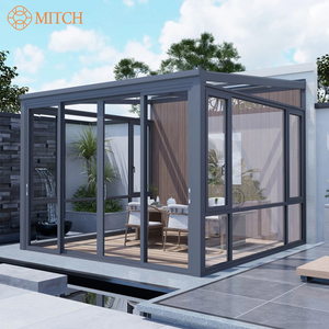 Pergola en verre avec toit triangulaire personnalisé - Structure en aluminium Abri bioclimatique avec porte coulissante pour <span class=keywords><strong>terrasse</strong></span> <span class=keywords><strong>de</strong></span> villa - Product Image 3