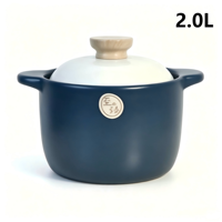 Marmite en céramique 2L avec couvercle, résistante aux hautes températures, compatible gaz, émail de qualité alimentaire, nettoyage facile, passe au lave-vaisselle, poignée en bois