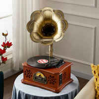 Gramophone rétro vintage pour lecteur de disques - Décoration audio en bois antique pour CD et vinyle