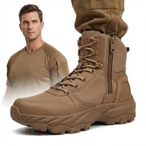 Bottes tactiques montantes en cuir marron DF023 pour hommes avec fermeture éclair, idéales pour la randonnée en extérieur – Vente en gros pour revendeurs - Product Image 1