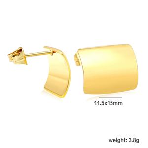 Boucles d'oreilles clous Huggie pour femmes, style punk, larges, lisses, géométriques, en acier inoxydable plaqué or 18 carats, hypoallergéniques, inaltérables - Product Image 2