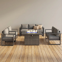 Ensemble de canapés d'extérieur de luxe moderne avec structure en aluminium gris et table brasero au propane, mobilier de jardin et de terrasse, groupe de salon à assise profonde