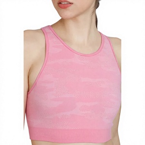 Ensemble de yoga 2 pièces pour femme, sans couture, en Spandex/Polyester, avec logo personnalisé sur le devant, col rond uni, bretelles non ajustables, taille mi-haute élastique, pour entraînement intensif - Product Image 5