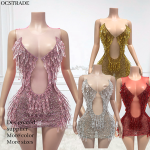 Ocstrade Ultimo Design Abiti <span class=keywords><strong>Sexy</strong></span> in <span class=keywords><strong>Rete</strong></span> Trasparente per Donne, <span class=keywords><strong>Vestito</strong></span> da Club Notturno Scintillante con Cristalli <span class=keywords><strong>a</strong></span> Goccia d'Acqua - Product Image 1
