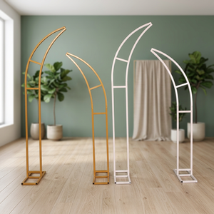 Feiyue High Quality Eco-Friendly Iron Tube Horn Wedding Arch 2-Piece Set Gold Floral Design for Stage <b>Decoration</b> - Product Image 3