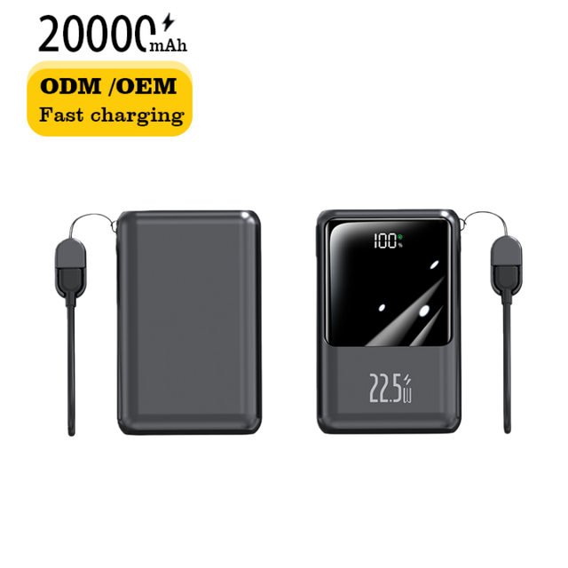 Customization Logo Portable 20000mAh Mini Smart Power Bank PD22.5W Fast Charging LED Display Built-In Type-C Cable