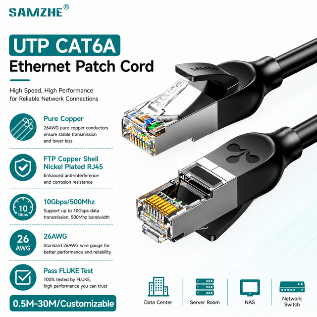 SAMZHE Cat6A Cable Patch Cord 26AWG Copper Gold Plated FU" 10Gbps 2.5G Connection Cable with FTP Copper Shell Rj45 Connector