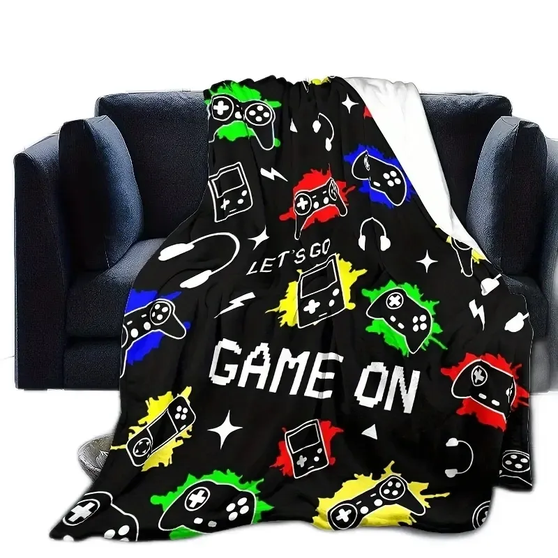 Gamepad printed flannel blanket, travel camping bed, sofa, office home decor, soft and comfortable cover blanket, birthday gift