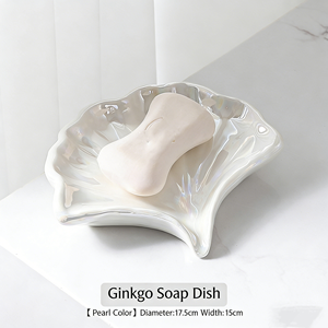 Portasapone in Ceramica di Lusso a Forma di Ginkgo, Accessori per Bagno, Doccia e Mensole - Product Image 2