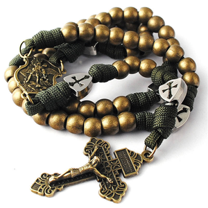 Rosario de cuentas de madera envuelto en paracord hecho a mano con crucifijo, cuentas de oración católicas, collar religioso para hombre, regalo personalizado - Product Image 3