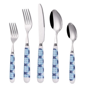 Juego de cubiertos de lujo de acero inoxidable 18-10, cubiertos con mango de porcelana, cubiertos con mango de cerámica, calcomanía, cuchillo de Metal, tenedor, cuchara - Product Image 1