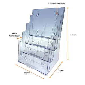 Klare Acryl Wand montage 4 Tier Broschüren halter Half Page Pamphlet Display Stand x x mm