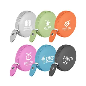 Custom Printed Logo Leather Measuring Tape Customized 1.50m Mini Round Leather Sewing Tape Measure With Keychain