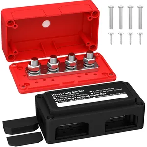 12V Bus Bar, Red Black Battery Power Distribution Block, Terminal Block M6  Terminal Studs M4 Terminal Screws, Busbar with Ring Terminals Cover, for