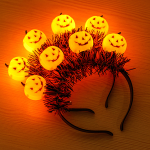 Serre-tête Citrouille d'Halloween Lumineux à LED, Accessoire Cheveux Clignotant pour Fête, Décoration <span class=keywords><strong>de</strong></span> Festival pour Enfants et Adultes - Product Image 1
