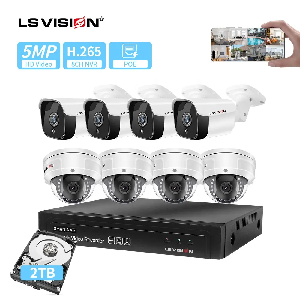 Caméra IP de sécurité CCTV, 4CH, 8CH, 5mp, 4K, POE, NVR, KIT HD, étanche, Vision nocturne, pour l'extérieur et l'intérieur, système de vidéosurveillance NVR, CCTV