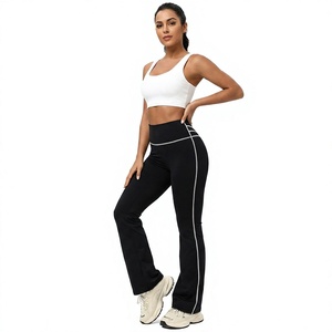 Leggings de yoga taille haute évasés avec bande latérale, couleur unie, extensibles dans quatre directions, taille élastique, pantalon de sport pleine longueur - Product Image 1