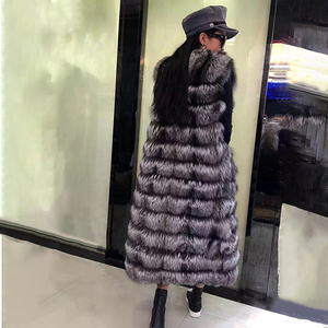 Nuevo invierno sin mangas de señoras de plata genuina piel de zorro <span class=keywords><strong>abrigo</strong></span> largo de piel de <span class=keywords><strong>abrigo</strong></span> para las mujeres - Product Image 4