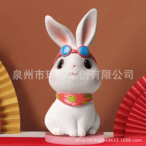 Hucha de conejito adorable con gafas de sol y pañuelo, caja de dinero para niños, decoración del hogar, adorno de escritorio - Product Image 3