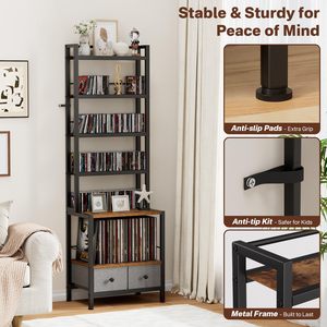 Étagère de rangement <span class=keywords><strong>pour</strong></span> <span class=keywords><strong>DVD</strong></span> <span class=keywords><strong>et</strong></span> disques vinyles, tour de rangement à 6 niveaux avec tiroirs <span class=keywords><strong>pour</strong></span> <span class=keywords><strong>CD</strong></span>, <span class=keywords><strong>DVD</strong></span>, albums, livres <span class=keywords><strong>et</strong></span> jeux - Product Image 2