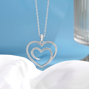 Collar con Colgante de Doble Corazón de Plata de Ley 925 de Lujo, Chapado en Rodio con Circonitas, para Mujer, Regalo del Día de San Valentín - Product Image 3