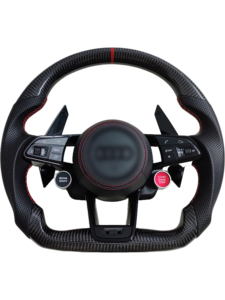 Volant en fibre de carbone avec bouton de démarrage du moteur rouge et palettes de changement de vitesse compatibles Audi A4 A5 A6 A7 <span class=keywords><strong>Q3</strong></span> Q5 <span class=keywords><strong>RS</strong></span> <span class=keywords><strong>Line</strong></span> - Product Image 6