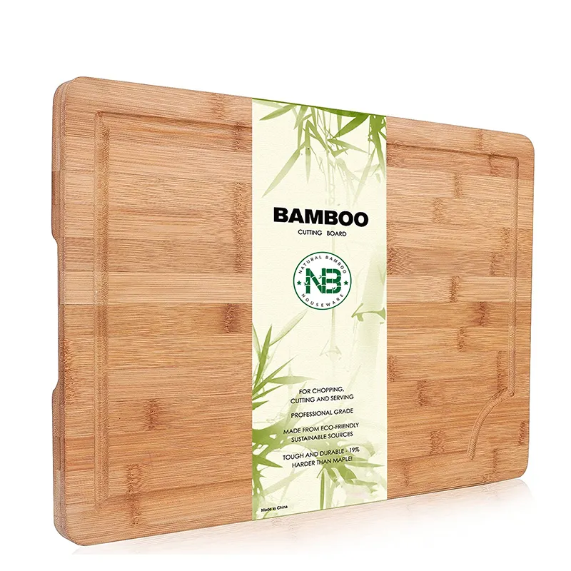 Tabla de cortar de bambú con ranura para goteo, cortadora de tamaño Extra grande de 45cm x 30cm x 2cm para carne y verduras