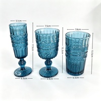 Ensemble de verres vintage en verre bleu gaufré, comprenant un gobelet à pied et un verre à pied, verres à boire colorés pour la maison, les mariages, les fêtes, la table, et comme cadeau