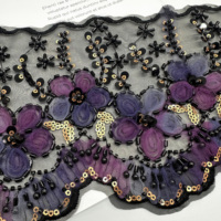Bordure en dentelle brodée colorée, dentelle décorative pour vêtements, bordure en dentelle pour abaya, kaftan et décoration de robes traditionnelles malaisiennes
