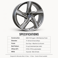 Jantes forgées sur mesure OEM à 5 branches, 17-24 pouces, finition gris canon usiné, en alliage d'aluminium, nouvelle compatibilité universelle avant/arrière Mercedes S