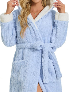 <b>Women</b> Sherpa Lined <b>Robe</b> Hooded Loungewear Soft Plush Bathrobe Home <b>Robe</b> - Product Image 4