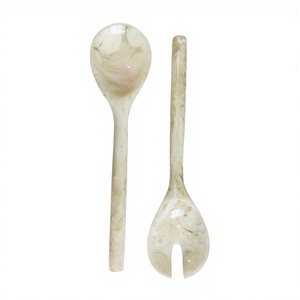 Eco Friendly White Swirl Resin <b>Salad</b> Server Set Marble Texture Resin <b>Salad</b> <b>Spoon</b> Fork Kitchenware Home Hotel Utensils Households - Product Image 1