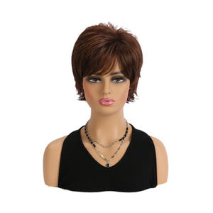 Perruque Courte Droite de Marques Nationales, Fibre Kanekalon Brun Foncé, Style Bob, Ligne de Cheveux Naturelle, Convient à Toutes les Formes de Visage - Product Image 1